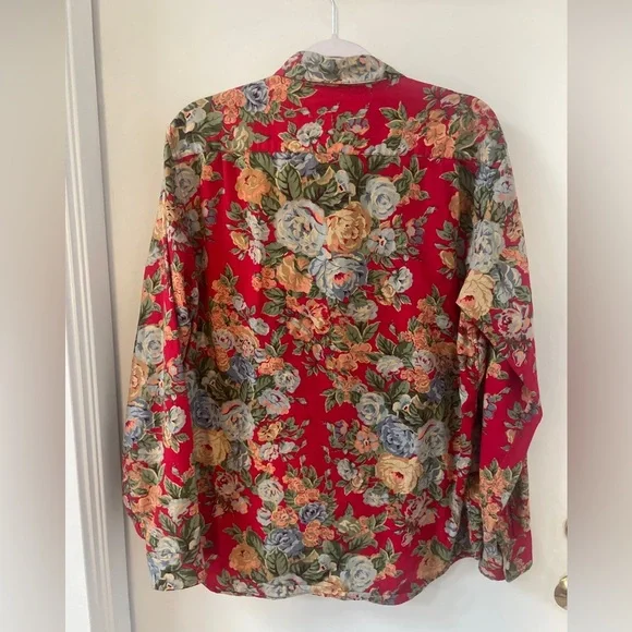 Supreme New York Cotton Button Up Red Floral SS14 L/S Shirt Top Size L